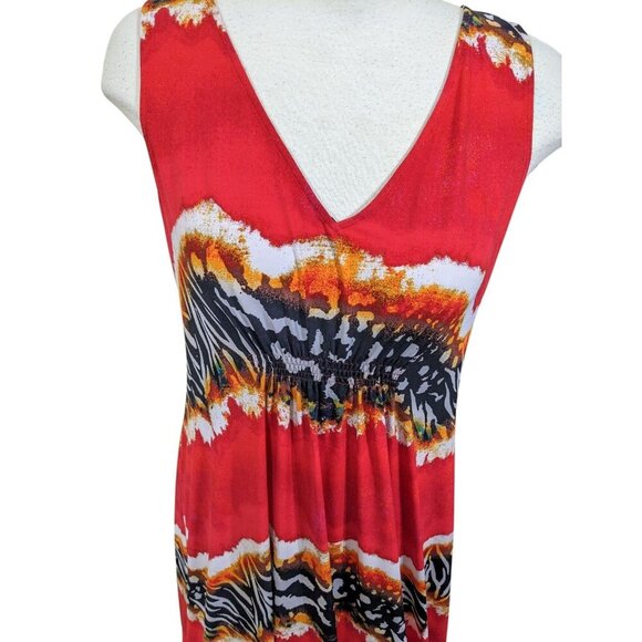 Natori Womens Empire Maxi Dress Size L Animal Print Red Sleeveless Bold Artsy - Picture 3 of 7